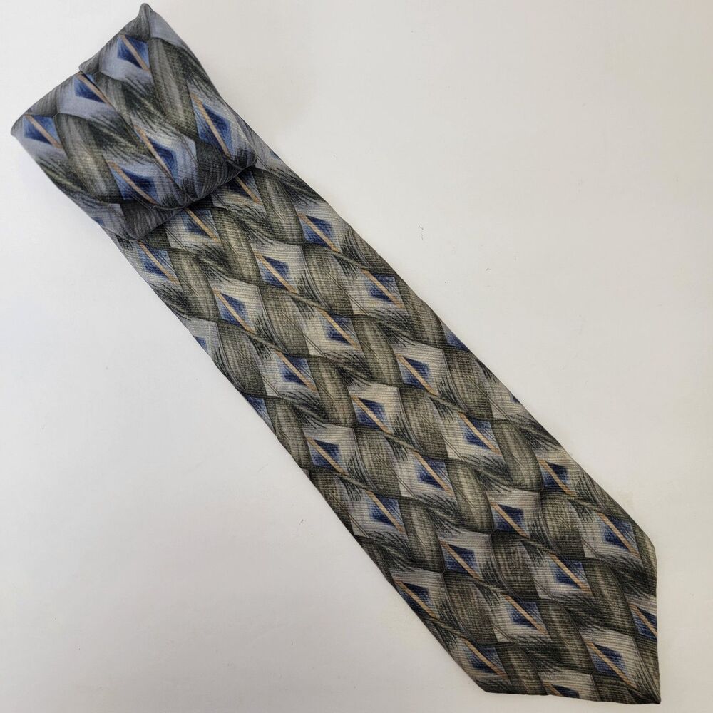 J. Ferrar Blue/Green Brushstrokes & Diamonds 100% Imported Silk Necktie 64x3.75